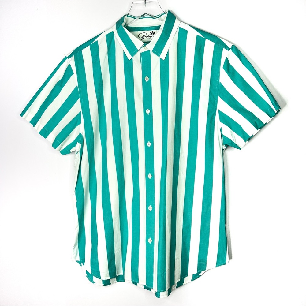 Bonobos Standard Fit Vertical Stripe Short Sleeve Button Down Shirt Teal Large